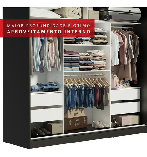 Guarda-roupa Casal Madesa Reno 3 Portas Correr Com Espelho