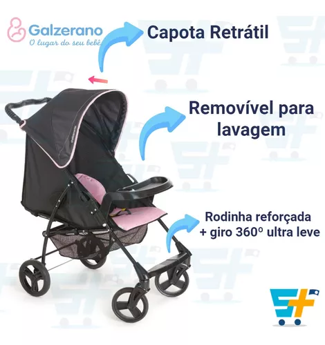 Carrinho de Bebê - Conforto - Romano Travel Coccon Slim - Preto e Rosa -  Galzerano