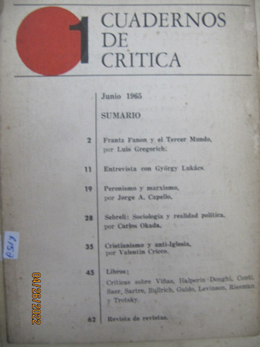 Cuadernos De Critica Nº  1 Okada Cricco Capello Lukacz 