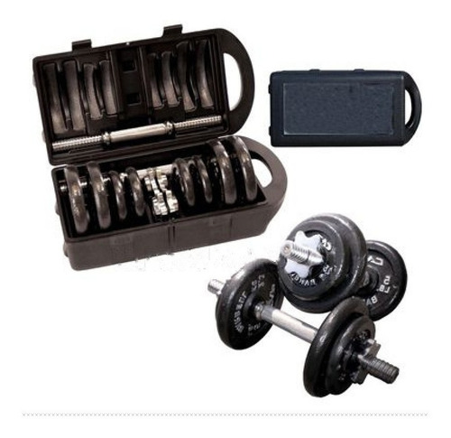 Melta De Peso Kit Completo Anilhas + Halteres Na Maleta 20kg Cor Preto