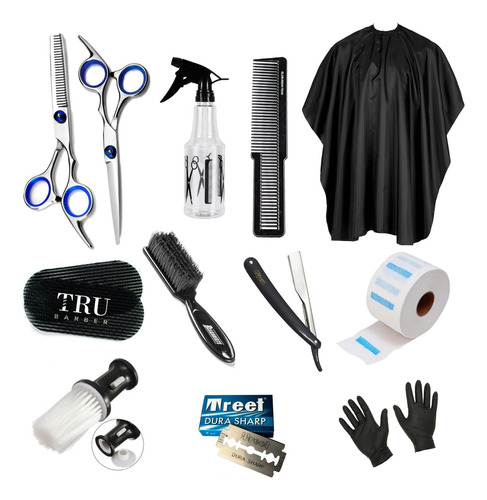 Kit Set Barbería Peluquería Tijeras Profesional Capa Navajas