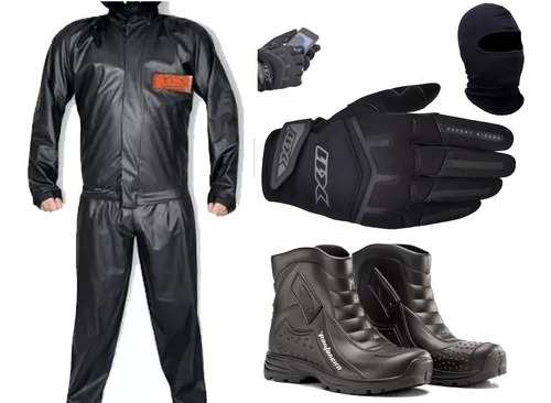 Kit Capa De Chuva + Luva X11 + Bota Pantaneiro + Touca Moto