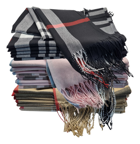 Lenço Unissex Cachecol Pashmina Grande Tecido Leve Elegante Cor Bege Desenho Do Tecido Xadrez Tamanho 172 X 70 Cm