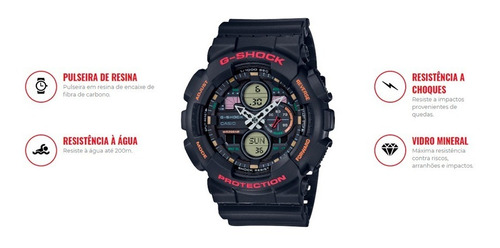 Relógio Casio G-shock Masculino Ga-140-1a4dr Preto Vermelho