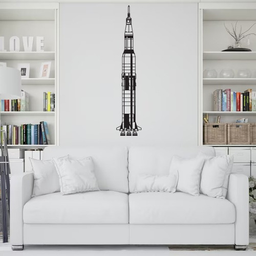 Saturno V, Apollo 11. Cuadro De Tres Partes. Mdf Negro 3mm.