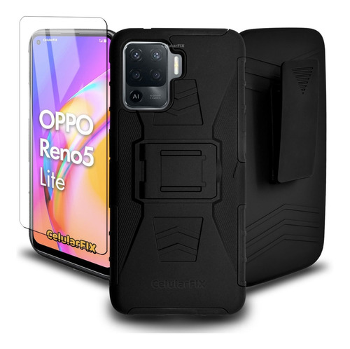 Funda Protector P/ Oppo Reno5 Lite, Uso Rudo Clip Con Mica