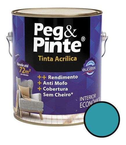 Tinta Eucatex Acrílica Pintura Parede Peg E Pinte 3,6l Cores Cor Mar Do Caribe