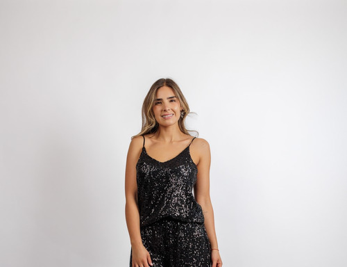 Blusa De Fiesta Tirantes Lentejuelas Negro