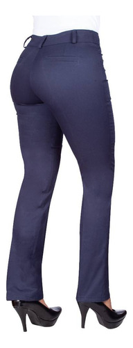 Pantalon Azul Mujer Stretch Tiro Alto Dril