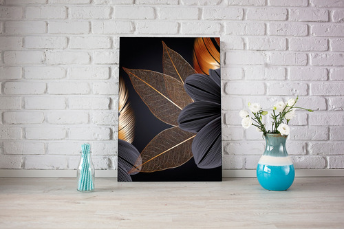 Cuadro Canva Planta Dorada Y Negro 90x60 (matte/glossy)