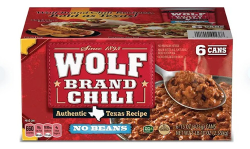 Wolf Brand Chili  Sin Frijoles   15 Oz (425g), 6 Unidades