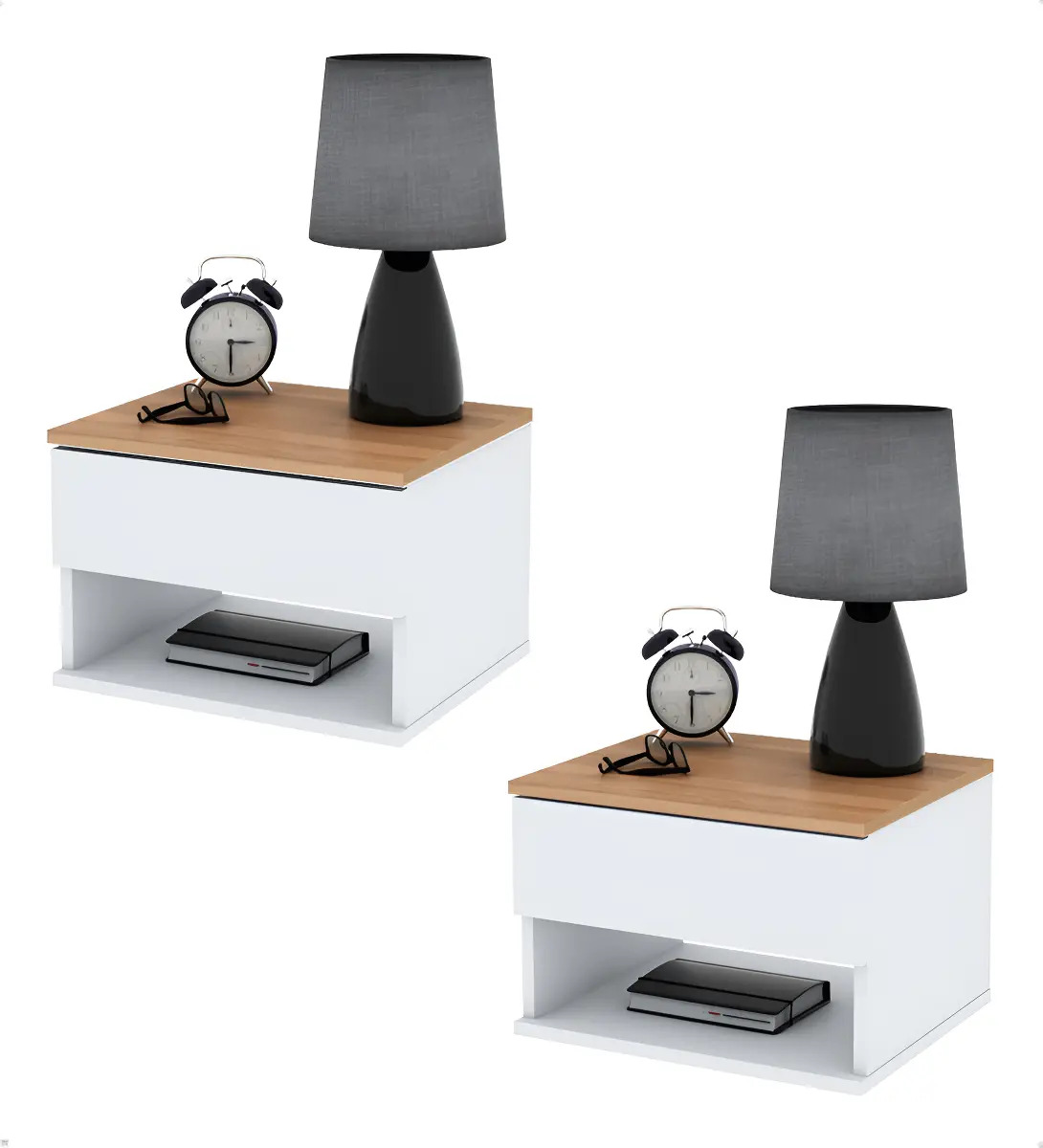 Mesa de Luz Flotante con 1 cajón Melamina de calidad set x2 Koa MLF Blanco Paraiso