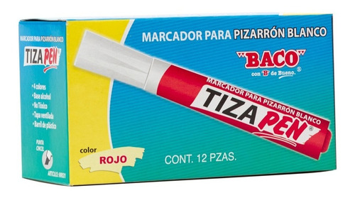 Marcador Baco Tizapen Plastico Rojo Pqte/12 /vc