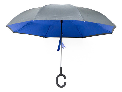 Paraguas Invertido Azul Doble Tela Umbrella No Moja Color Azul y nergo Diseño de la tela Liso