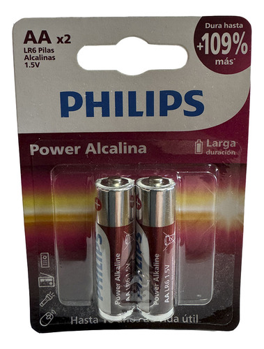 Pila Aa Philips Power Alcaline 1.5v +109% Blister X2