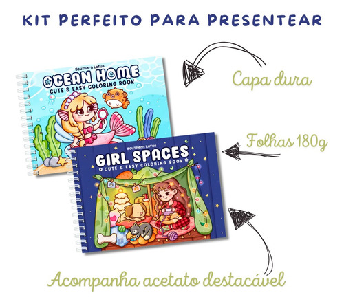 Kit Livro Para Colorir Girl Spaces E Ocean Home Relaxante Com Adoráveis Desenhos Simples Para Adultos E Adolescentes 50 Folhas 180g Capa Dura A5 Estilo Colorir Bobbie Goods