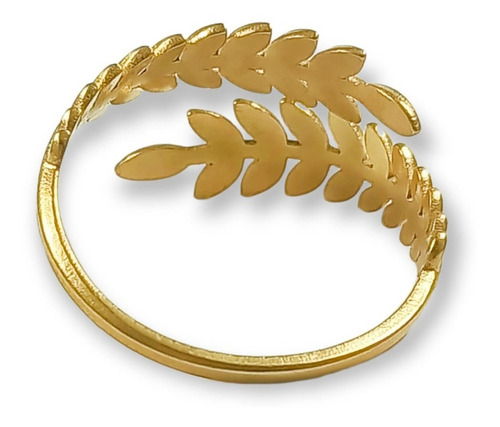 Imagen 6 de 10 de Anillo Ajustable Espiga Dorada Hoja Enchapado En Oro 18k