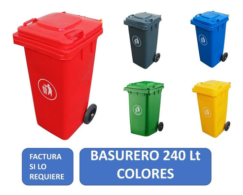 Basurero Contenedor De Basura 240 Litros Con Ruedas, Colores Color Rojo