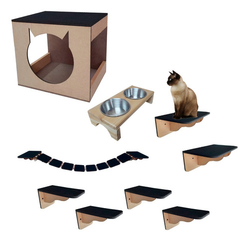 Playground Gato 8 Pcs Com Comedouro Parque Gatos Brinquedo
