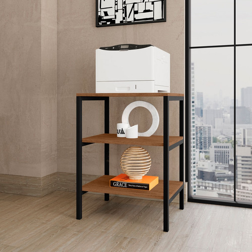 Estante Para Livros Slim 2 Prateleiras Preto/canela Rústico Cor Marrom