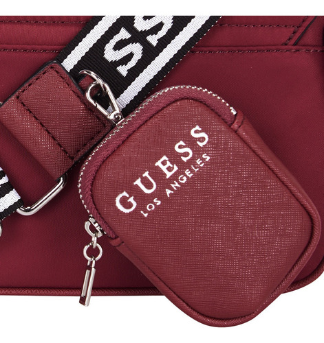 Bolsa tiracolo Guess NL908269-WIN com aba, design de plástico vermelho liso, alças vermelhas e hardware de níquel