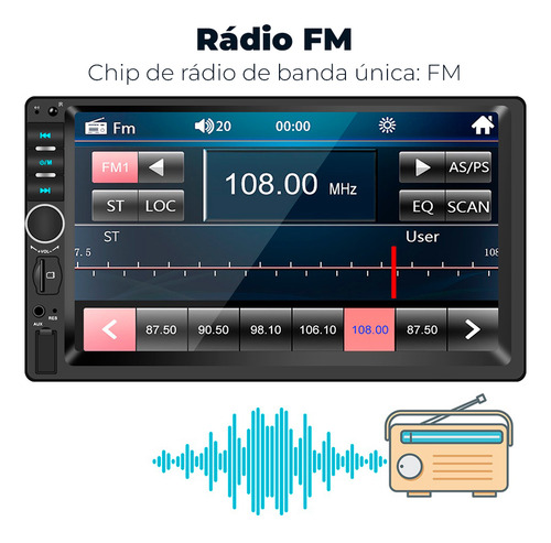 Central Multimídia Universal 1 Din Espelha Android Ios Usb