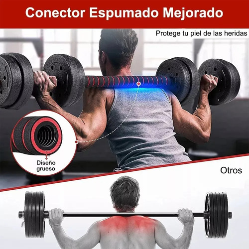 Mancuernas Pesas Y Barra Recta Ejercicio Kit Ajustables 15kg Rojo