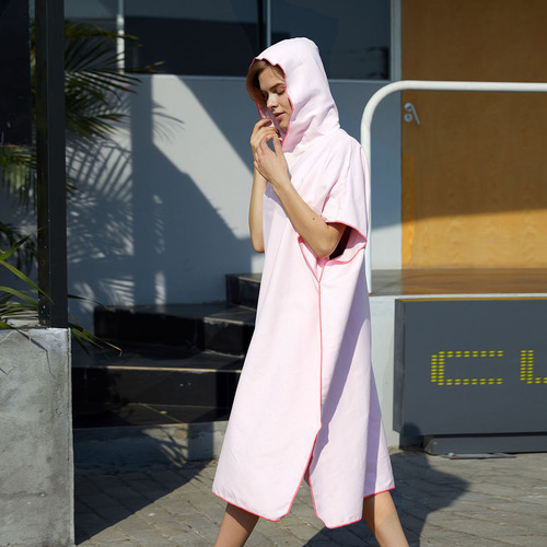Bata De Surf Rosa Con Capucha, Poncho, Cambiador, Microfibra