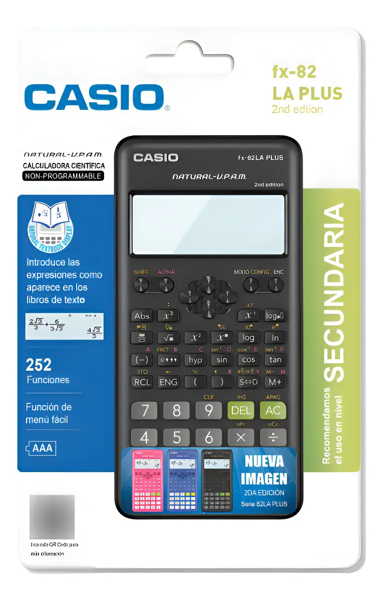 Calculadora Cientifica Fx-82la Plus Bk, 252 Funciones 3 Line Color Negro