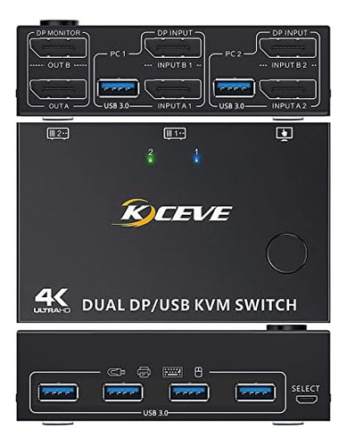 Conmutador Kvm Dp 2 Computadoras 2 Monitores, Dos Monitores