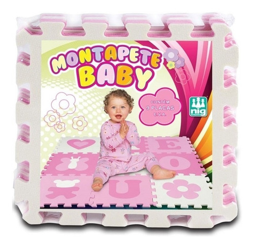 Tatame Infantil Eva Vogais Menina Rosa 9 Peças Nig Brinquedo