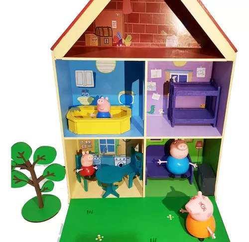 PEPPA PIG CASA DE MADERA CON 4 PERSONAJES