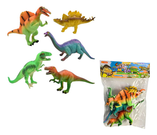 Set De Dinosaurios De Goma Con Chifle X5 Unidades