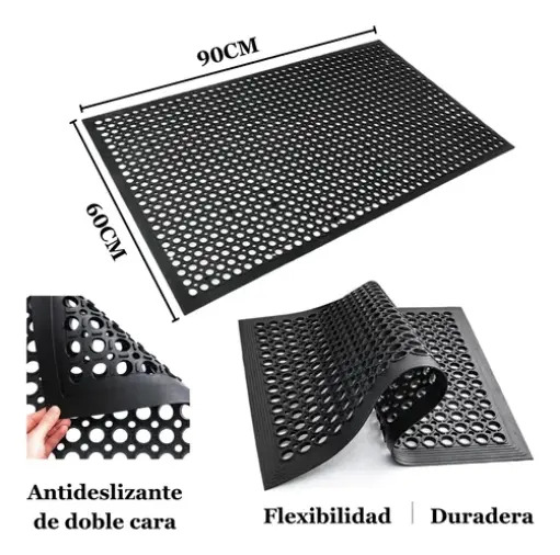 Tapete Antifatiga de Goma Carmar con Drenaje para Cocina y Restaurante 90"x60"