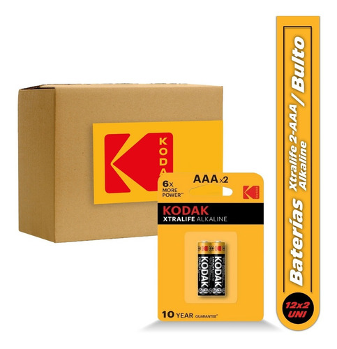 Baterías Pilas Alcalina Aaa Xtralife Caja 12x2 Und Kodak