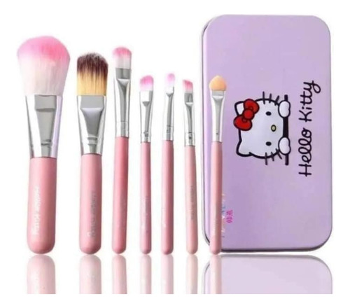 Set 7 Pzas Brochas Maquillaje Hello Kitty Estuche Metálico