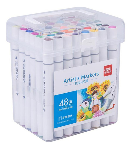 Marcadores Sketch Marker Doble Punta Al Agua X48 Deli 