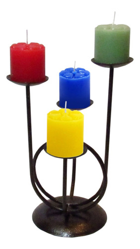 Castiçal 4 Aros Coroa Advento Candelabro Porta Vela Mesa