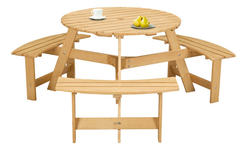 Voxiv Mesa De Picnic Redonda De Madera Para 6 Personas Mesa