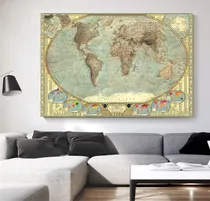 Comprar Cuadros Vintage 40x60 Mural Canvas Mapamundi Deco Antique