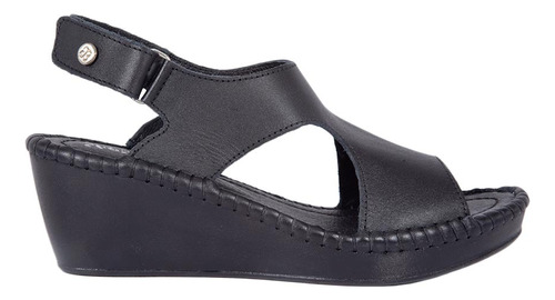 Sandalia Confort Cuña De Piel Shosh Negro Mujer 1604