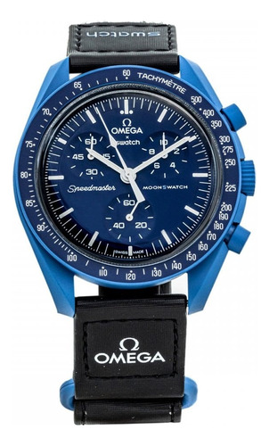 Reloj De Pulsera Omega X Swatch Mission To Neptune Original Color de la correa Negro