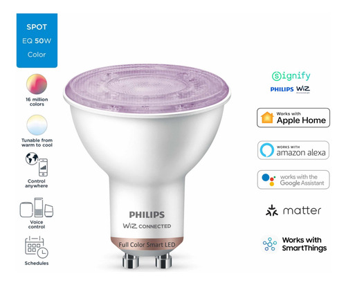 Set 2 Philips Smart Gu10 Wiz Wifi Multicolores Google Matter