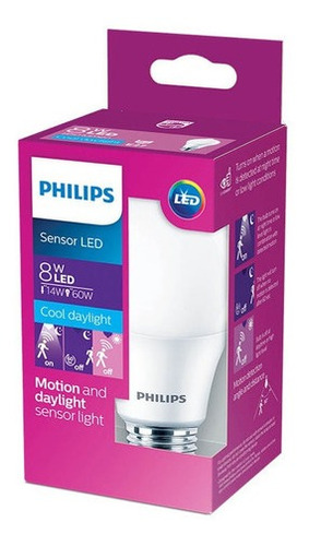Foco Led Philips Bulb Con Sensor De Presencia Luz Fría 8w Color de la luz Blanco frío