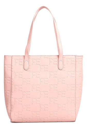 Bolsa Tote Casual Para Dama Perry Ellis Color Café Color Rosa Pálido Correa De Hombro Rosa Pálido Diseño De La Tela Embosado