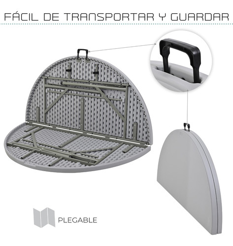 Mesa Tablon Plegable Jardin Exterior Portatil Redonda 152