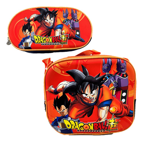 Mochila Goku Dragon Ball Z Set Lonchera+ Lapicera 3d Luz Led Dragon Ball Z Naranja Mochila Goku Combo 3 Piezas