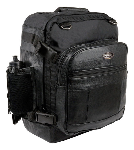 Milwaukee Leather Sh - Mochila Mediana De Cuero Negro Y Tex.