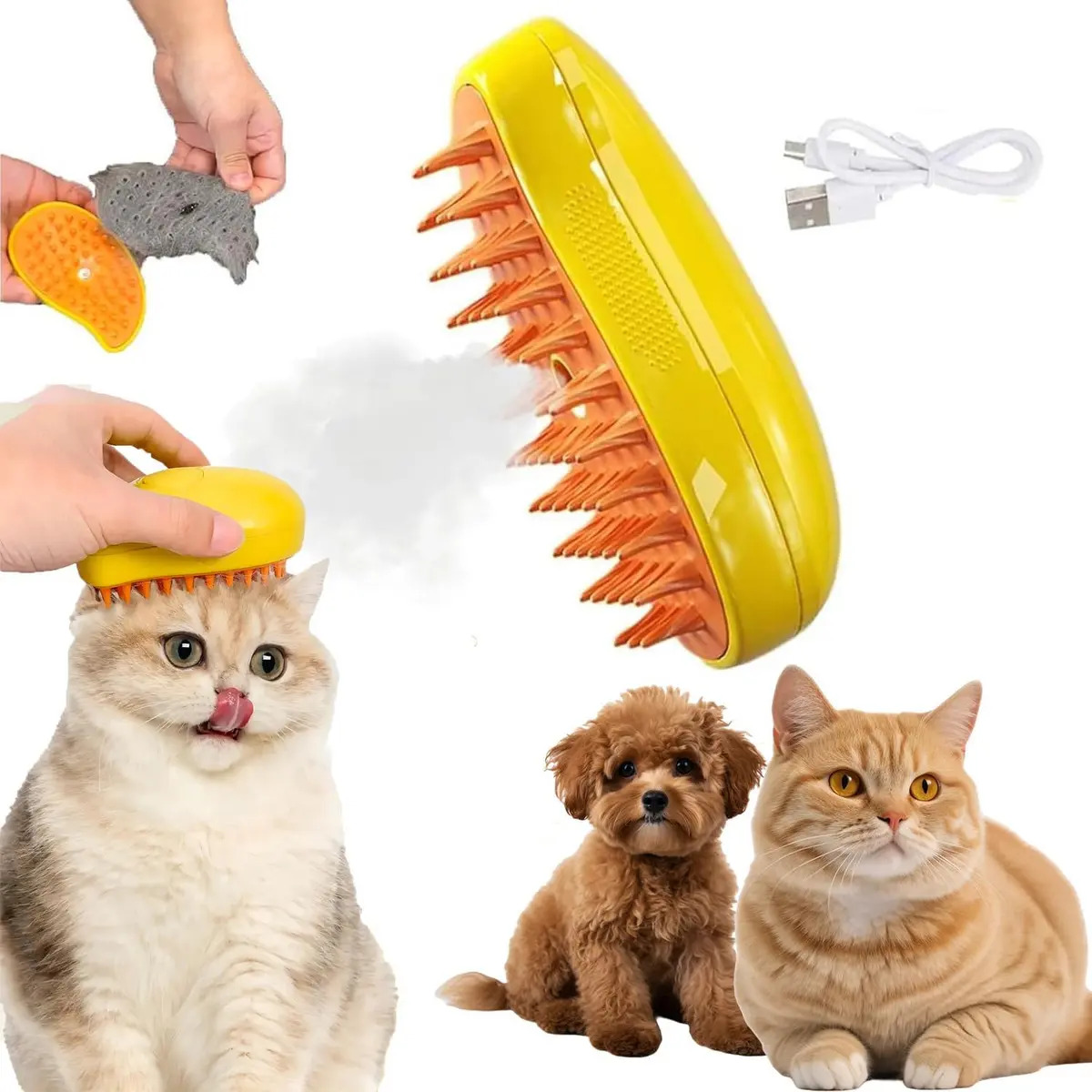 Escova 3 Em 1 Para Cães E Gatos, Silicone