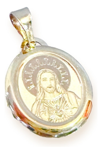 Medalla Oval 1.7 Cm Sagrado Corazón De Jesús Bisel Oro 10k